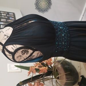 Elegant Black Blue Sleeveless Dress with embellishments